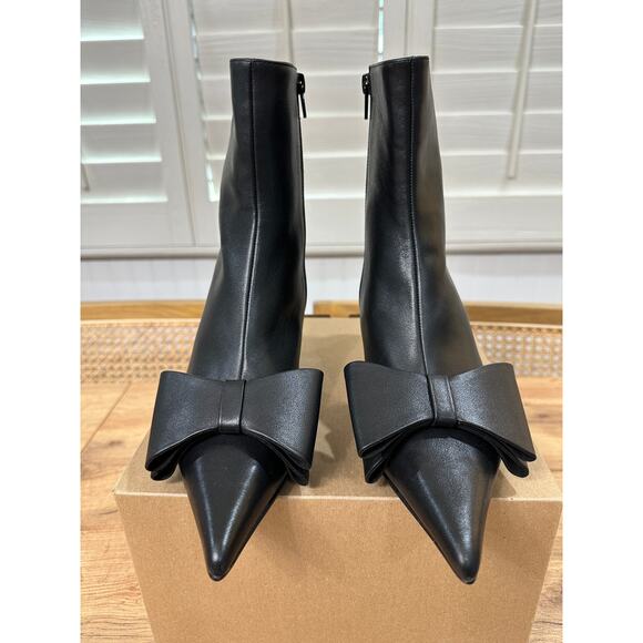 Jeffrey Campbell Bow Bootie Black Leather Size 7 NWOB Kitten Heel Sculpted Bow - Picture 4 of 13